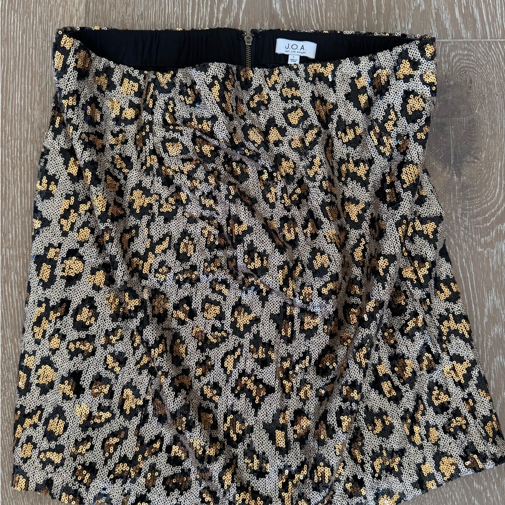 J.O.A. Black Gold Sequin Leopard Party front Drape Skirt